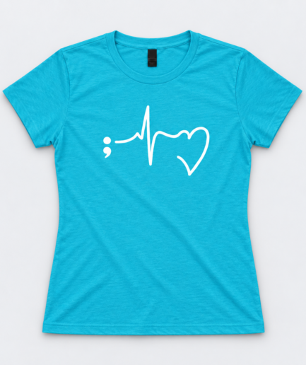 Women's Aqua Semicolon Heartbeat T-Shirt