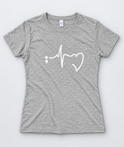 Women's Grey Semicolon Heartbeat T-Shirt